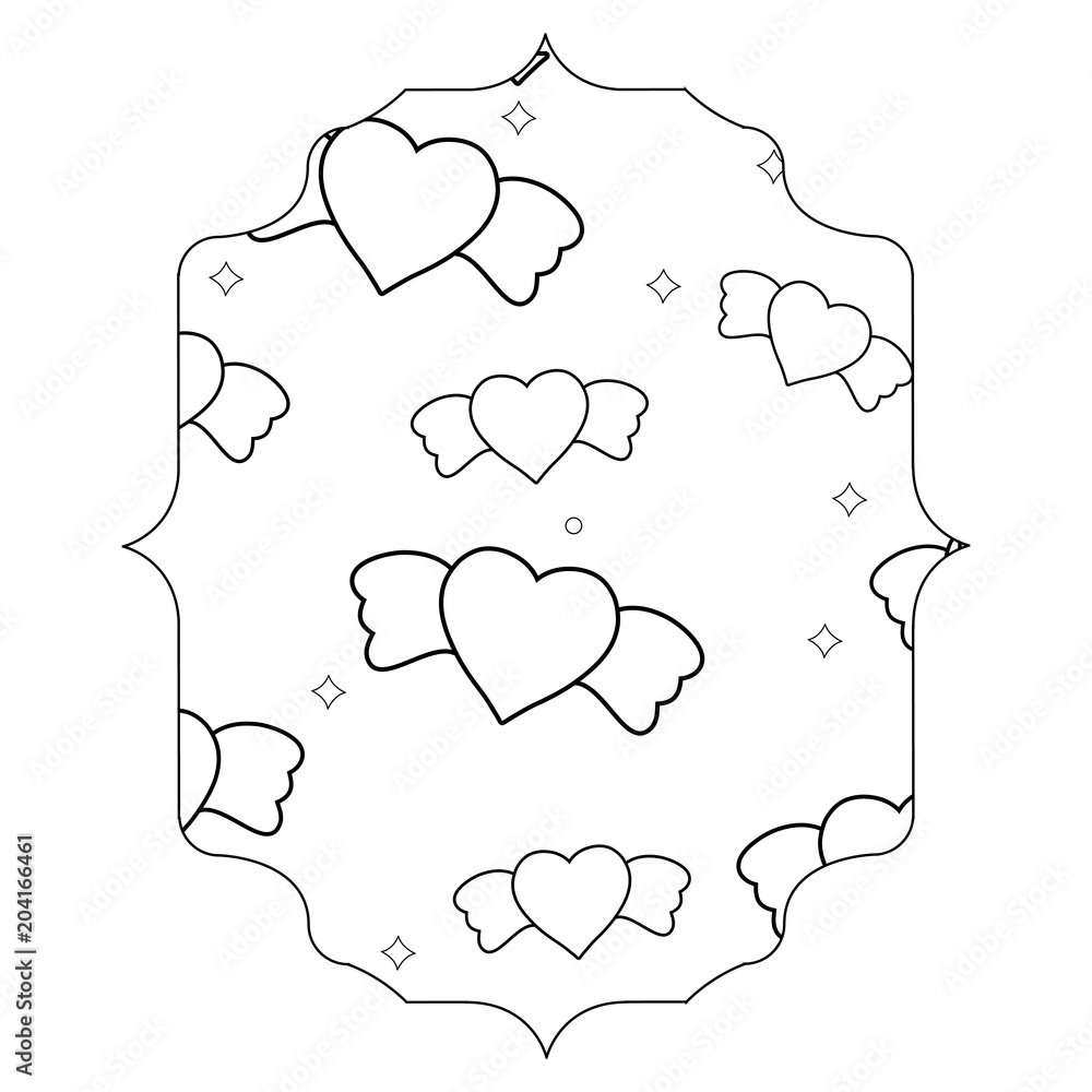 arabic frame with heart with wings pattern over white background, vector illustration arabic frame with heart with wings pattern over white background, vector illustration