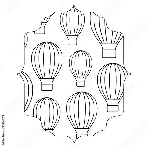arabic frame with hot air balloons pattern over white background, vector illustration