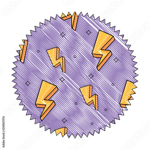 seal stamp with lightning pattern over white background, colorful design. vector illustration