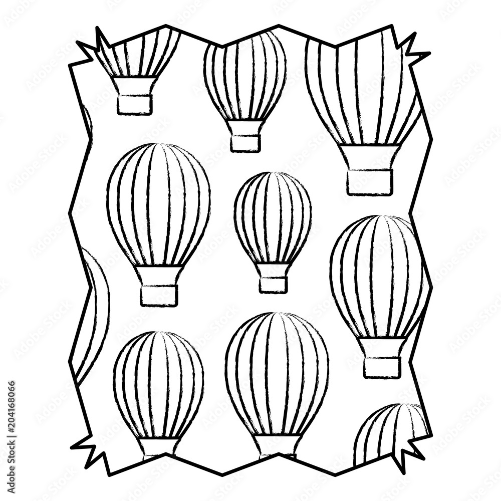 Naklejka premium abstract frame with hot air balloons pattern over white background, sketch design. vector illustration