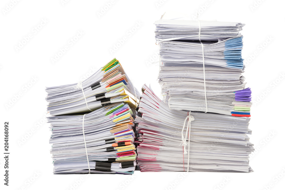 Stack of business document papers  isolated on white background