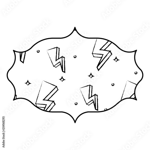 sketch of arabic frame with lightning pattern over white background, vector illustration