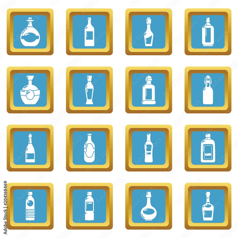 Bottles icons set sapphirine square vector Bottles icons set sapphirine square vector