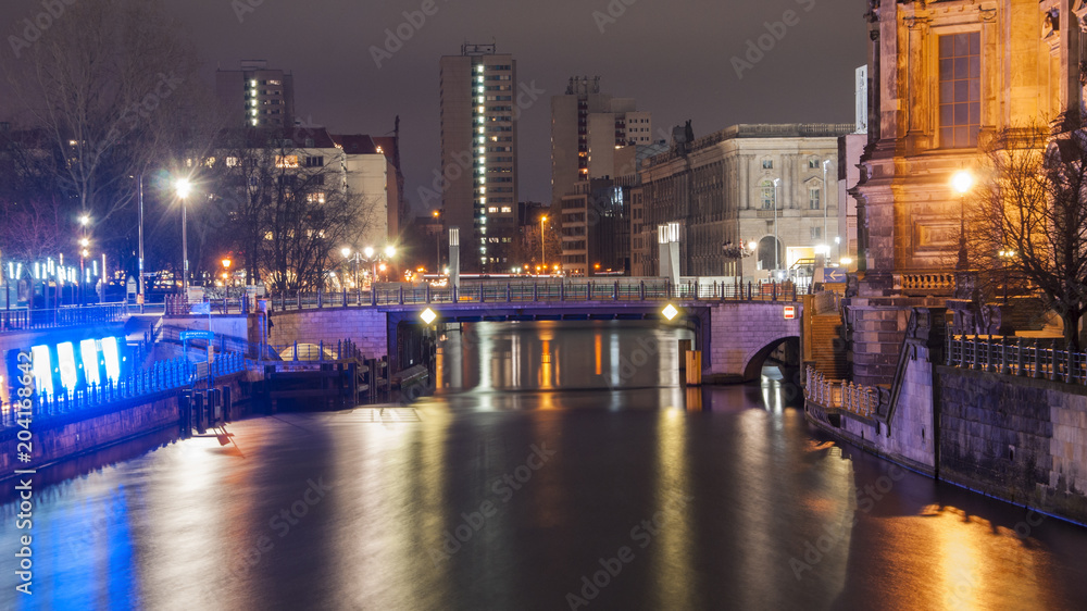 Berlin canal at night, Germany Berlin