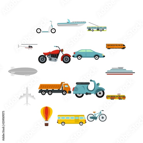 Transport icons set, flat style
