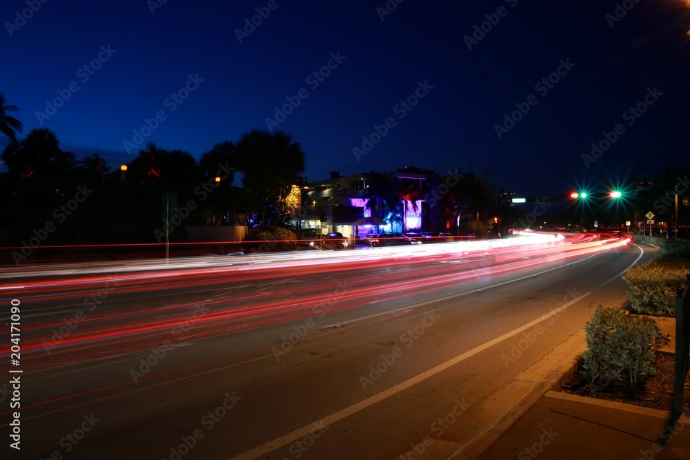 Traffic Traveling along State Road A1A in South Fort Lauderdale, Florida in a Long Time Exposure at Twilight