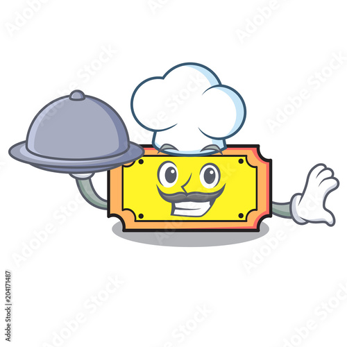 Chef with food ticket mascot cartoon style