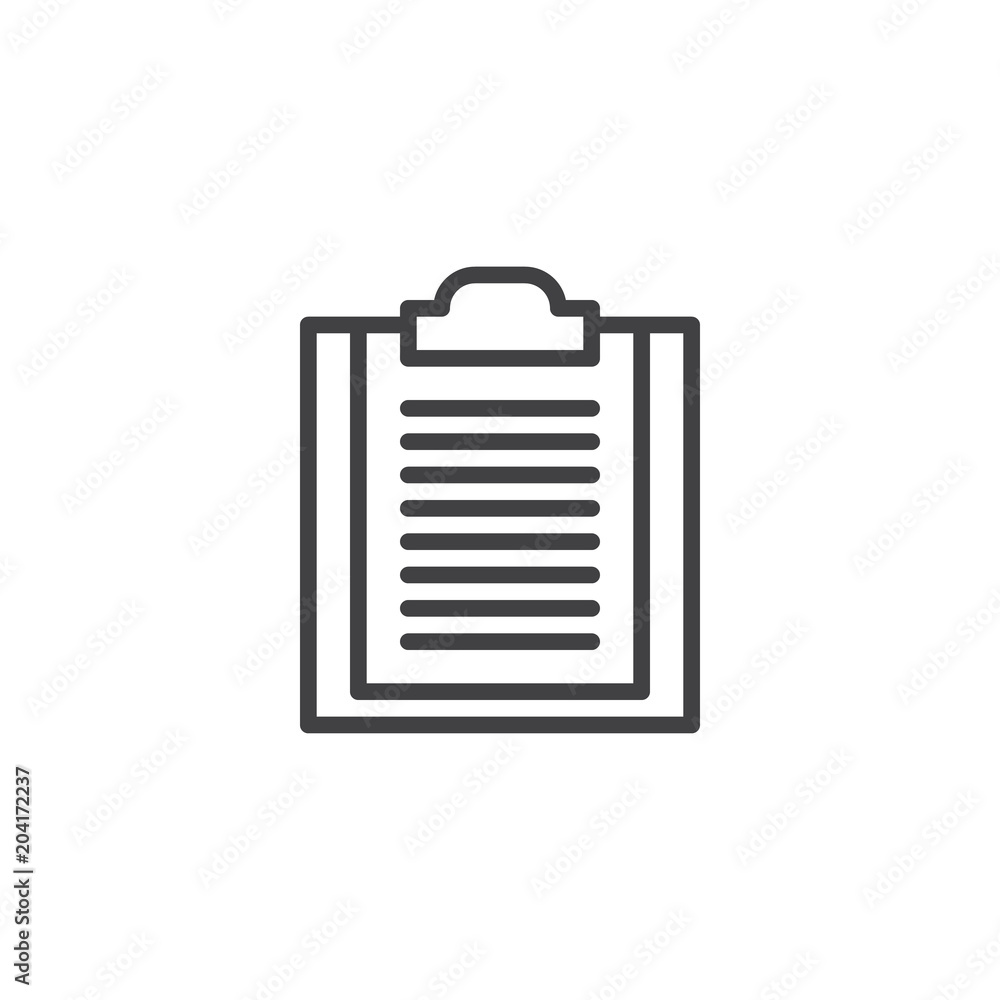 Clipboard document list outline icon. linear style sign for mobile concept and web design. Paper work simple line vector icon. Symbol, logo illustration. Pixel perfect vector graphics Clipboard document list outline icon. linear style sign for mobile concept and web design. Paper work simple line vector icon. Symbol, logo illustration. Pixel perfect vector graphics