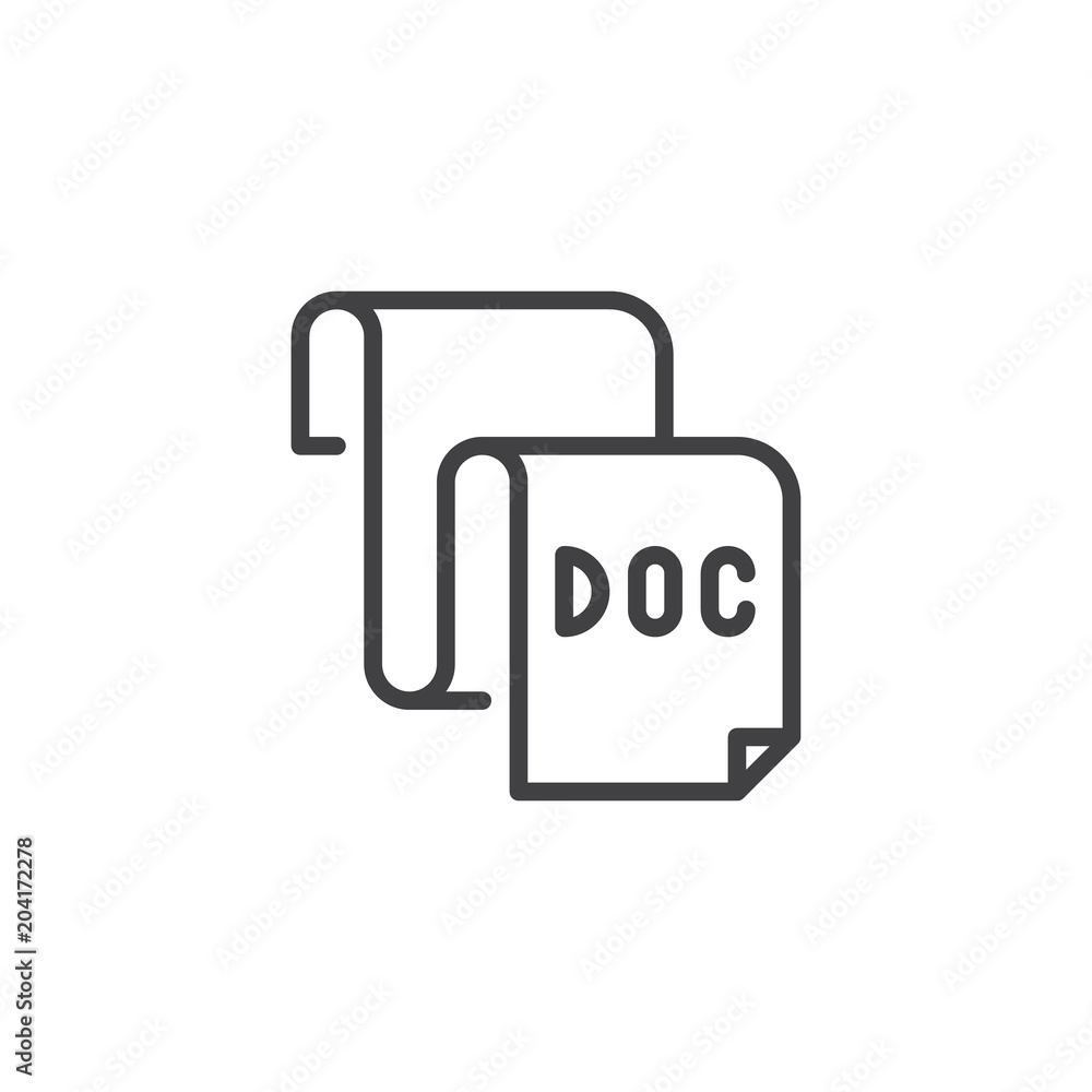 Big DOC paper outline icon. linear style sign for mobile concept and web design. Document simple line vector icon. Symbol, logo illustration. Pixel perfect vector graphics Big DOC paper outline icon. linear style sign for mobile concept and web design. Document simple line vector icon. Symbol, logo illustration. Pixel perfect vector graphics