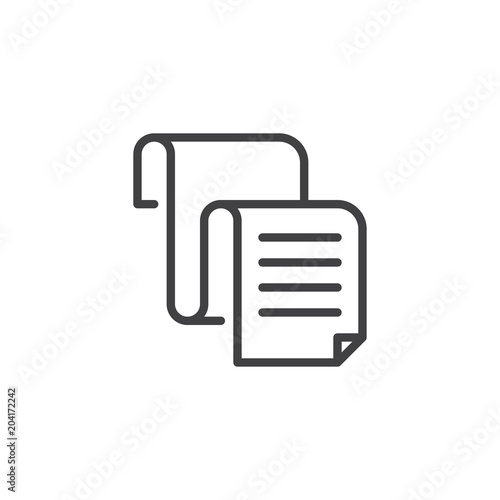 Paper document outline icon. linear style sign for mobile concept and web design. Big document roll with text  simple line vector icon. Symbol, logo illustration. Pixel perfect vector graphics