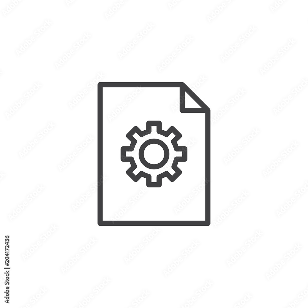Settings file outline icon. linear style sign for mobile concept and web design. File with gear simple line vector icon. Symbol, logo illustration. Pixel perfect vector graphics Settings file outline icon. linear style sign for mobile concept and web design. File with gear simple line vector icon. Symbol, logo illustration. Pixel perfect vector graphics