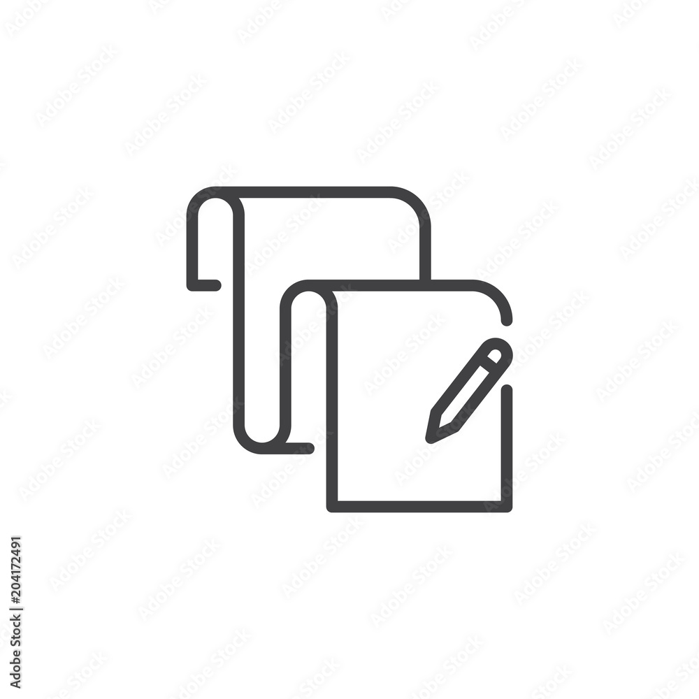 Paper document and pencil outline icon. linear style sign for mobile concept and web design. To do list simple line vector icon. Symbol, logo illustration. Pixel perfect vector graphics Paper document and pencil outline icon. linear style sign for mobile concept and web design. To do list simple line vector icon. Symbol, logo illustration. Pixel perfect vector graphics