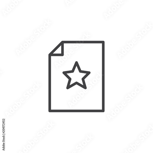 Favorite file outline icon. linear style sign for mobile concept and web design. Paper document with star simple line vector icon. Symbol, logo illustration. Pixel perfect vector graphics