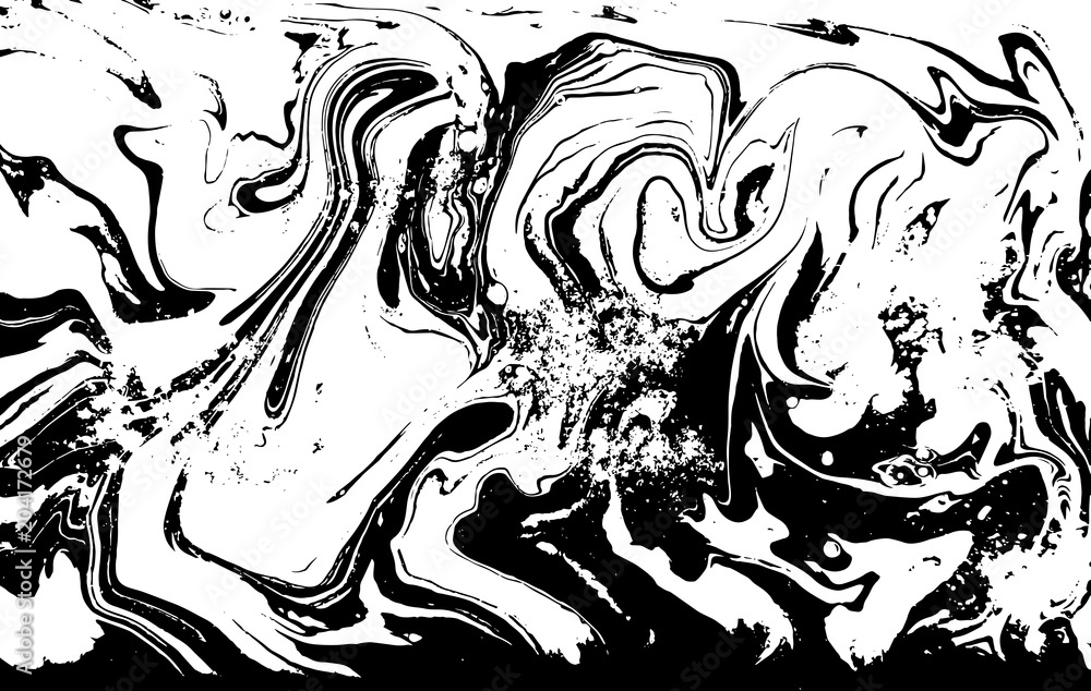 Obraz premium Black and white liquid texture. Hand drawn marbling illustration. Abstract vector background. Monochrome marble pattern.