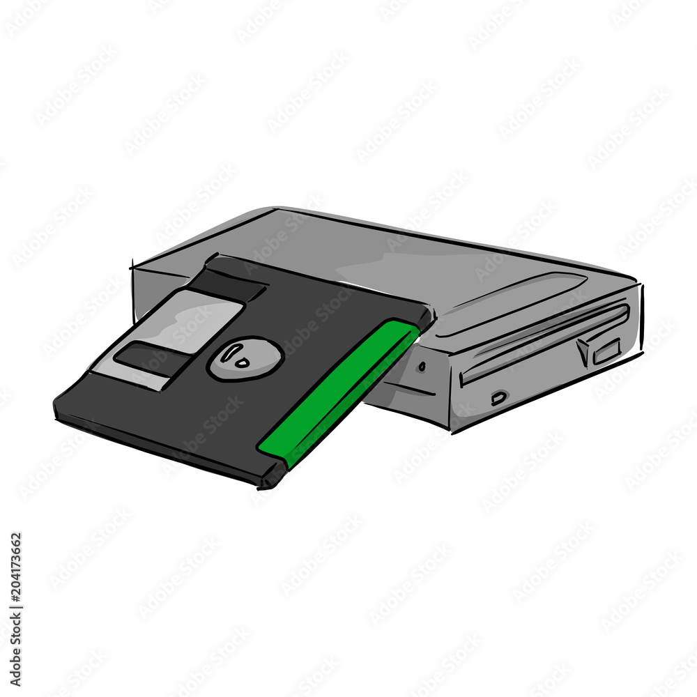floppy data storage diskette and a drive vector illustration sketch doodle hand drawn with black lines isolated on white background floppy data storage diskette and a drive vector illustration sketch doodle hand drawn with black lines isolated on white background