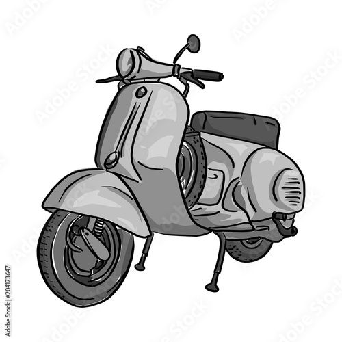 retro gray scooter vector illustration sketch doodle hand drawn with black lines isolated on white background