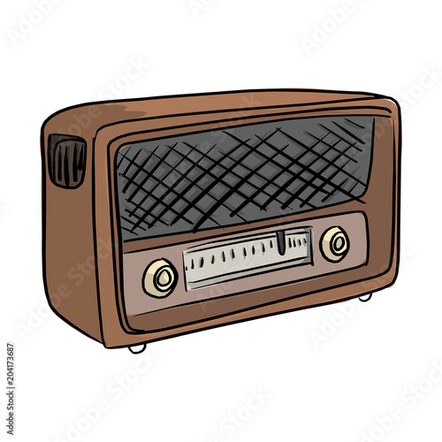 Retro broadcast radio receiver vector illustration sketch doodle hand drawn with black lines isolated on white background