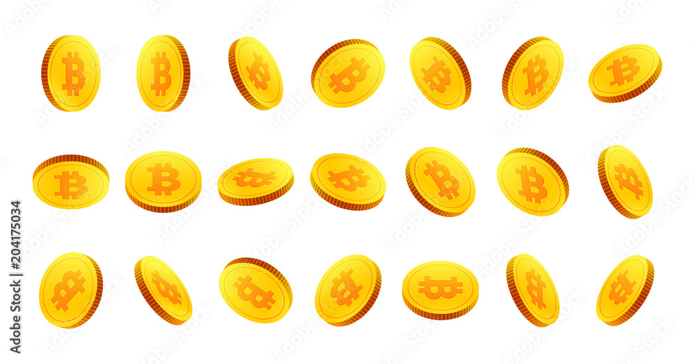 Set of 3d golden coins with bitcoin sign isolated on white background.Digital currency or cryptocurrency for electronic payments,Virtual money,Bitcoin mining and blockchain technology concept. Set of 3d golden coins with bitcoin sign isolated on white background.Digital currency or cryptocurrency for electronic payments,Virtual money,Bitcoin mining and blockchain technology concept.