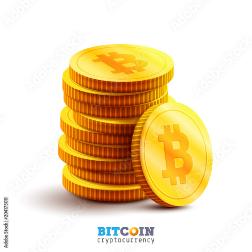Golden Bitcoins and New Virtual money concept.Stack of Golden coin with icon letter B.Mining or blockchain technology for cryptocurrency.Vector illustration EPS 10