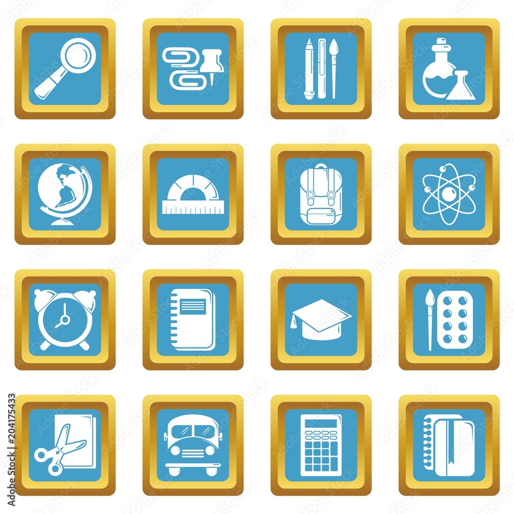 School education icons set sapphirine square vector School education icons set sapphirine square vector