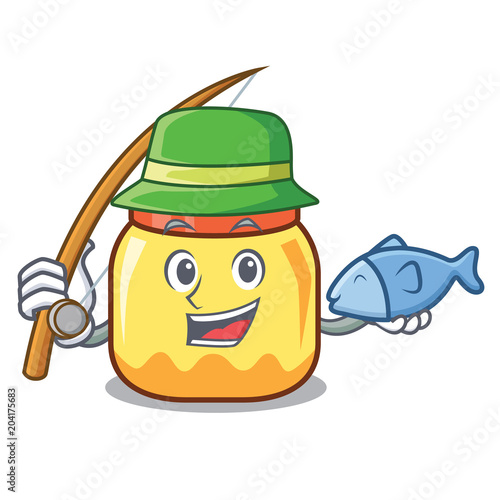 Fishing cream jar mascot cartoon