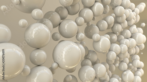 White spheres of random size on white background