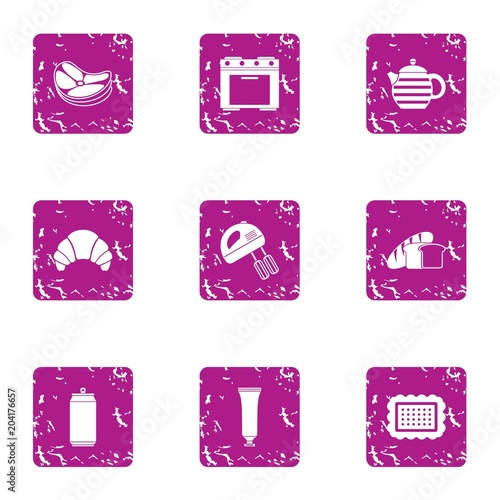 Garden life icons set, grunge style