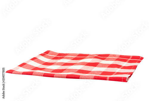 Empty tablecloth red white checkered isolated on white background. Concept food.