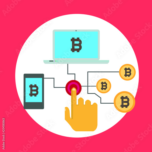 Blockchain vector illustration. Bitcoin and Ethereum trading concept.