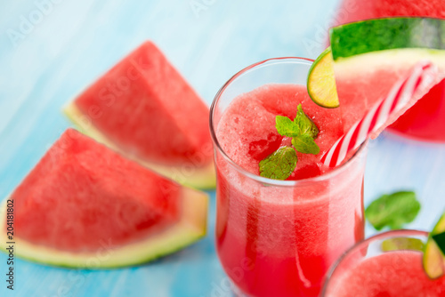 Watermelon juice smoothies in the glasses