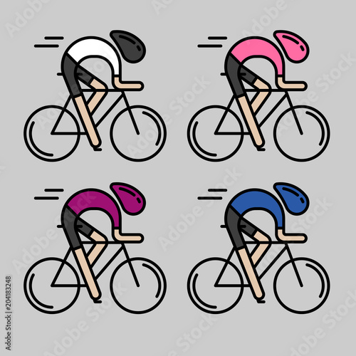 Four flat bicyclists, side view