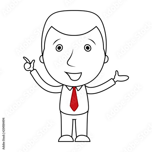 Businessman line cartoon pointing his finger up