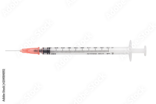 insulin syringe isolated on white background, 1 ml. photo