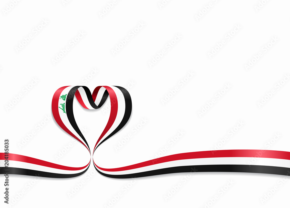 Iraqi flag heart-shaped ribbon. Vector illustration. Iraqi flag heart-shaped ribbon. Vector illustration.