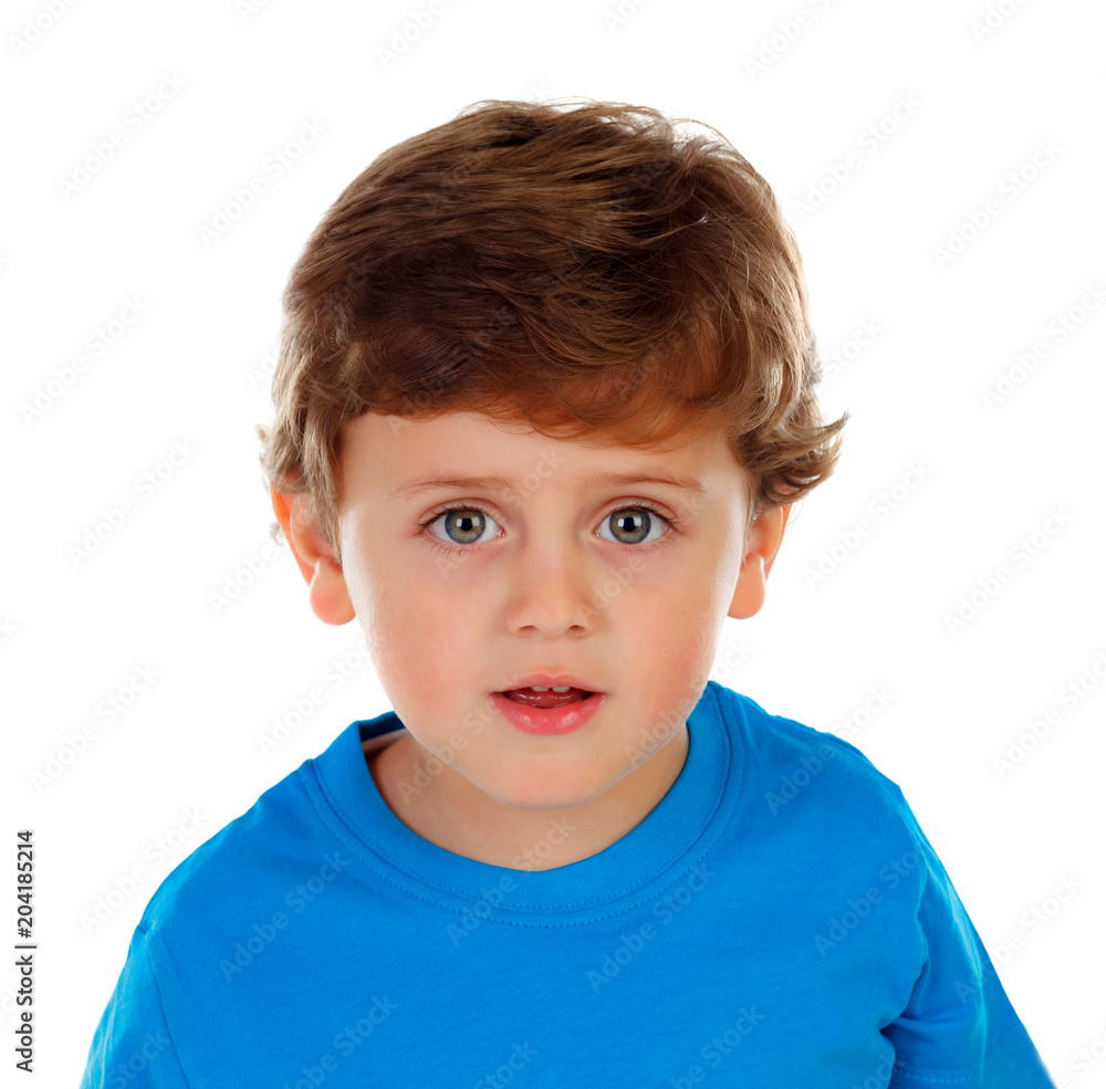 Adorable baby with blond hair looking at camera Adorable baby with blond hair looking at camera