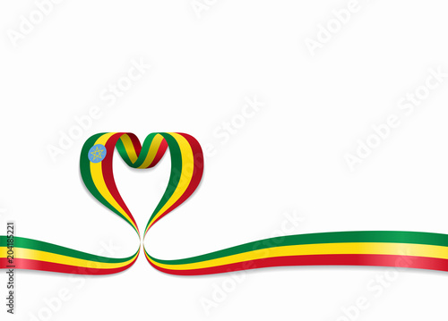 Ethiopian flag heart-shaped ribbon. Vector illustration.