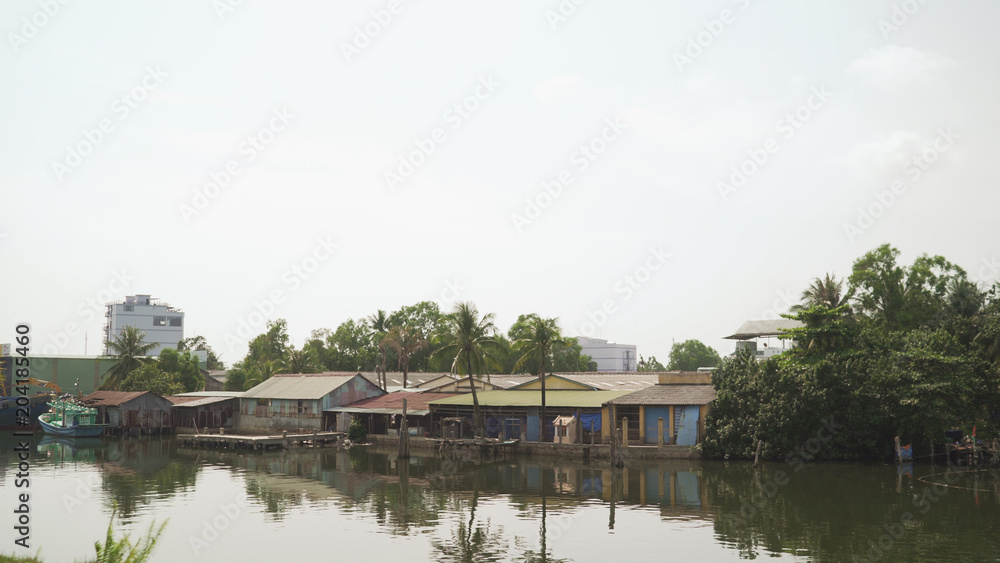  Houses along the coast. Houses on the banks of the river in Vietnam
