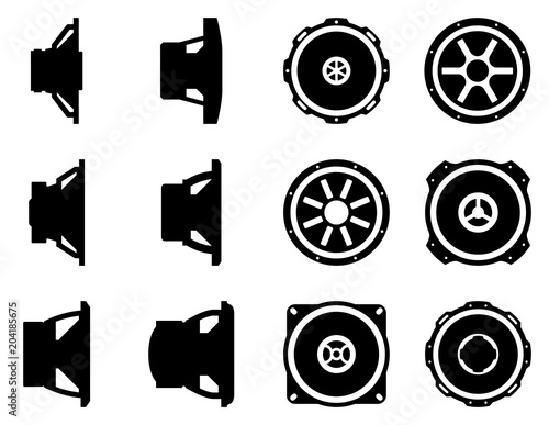 Set of various kinds of speaker driver. Silhouette vector photo