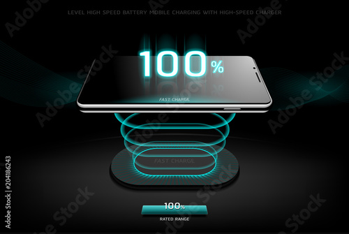 The Level Fast Charging Smartphone wireless charging design style on Black background