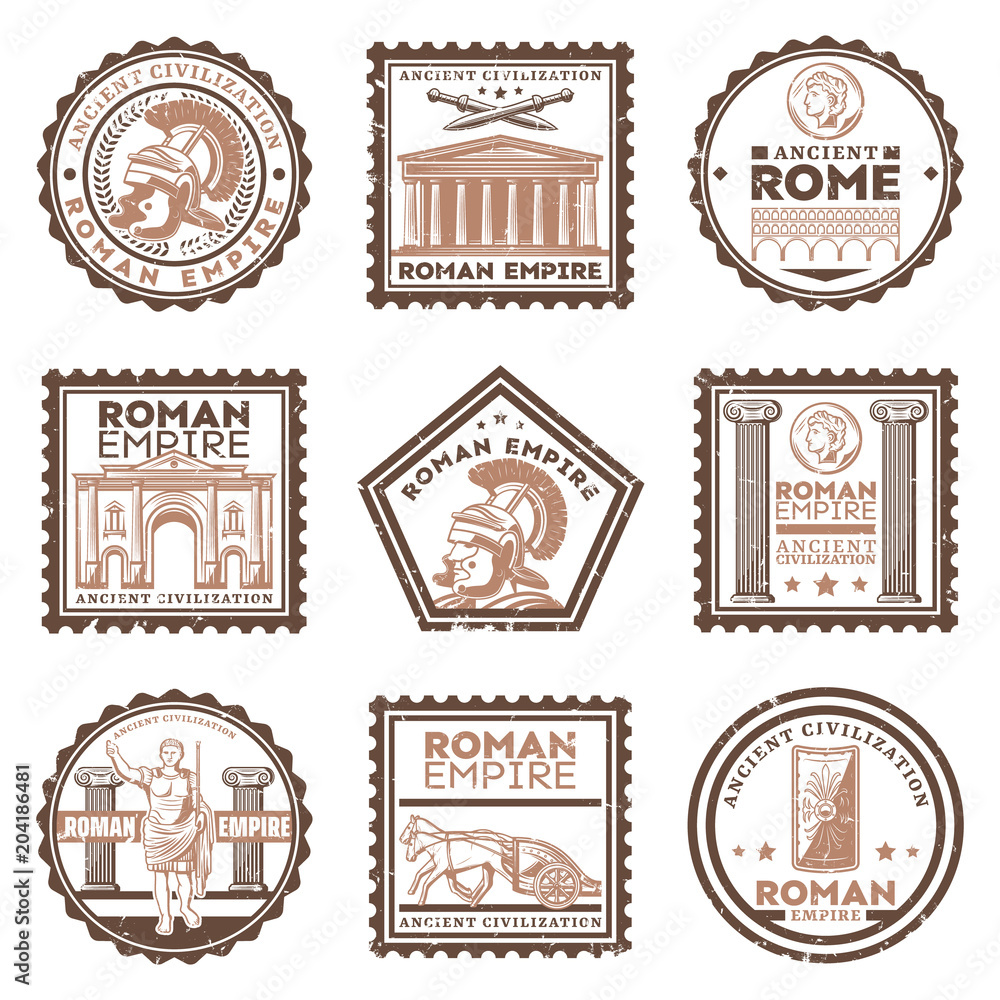 Vintage Ancient Rome Civilization Stamps Set Stock Vector | Adobe Stock