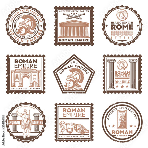 Vintage Ancient Rome Civilization Stamps Set