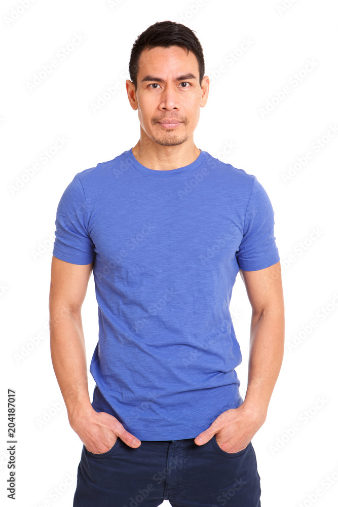 Handsome older asian man with hands in pocket Handsome older asian man with hands in pocket