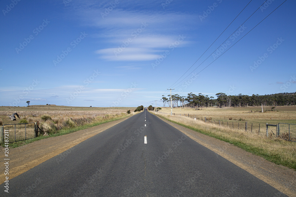 Open road on the Tasman Highway heading north on the East Coast of Tasmania.
