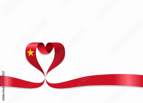 Vietnamese flag heart-shaped ribbon. Vector illustration.