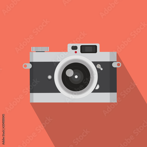 Flat design vector vintage camera with long shadow