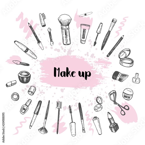 Beauty store collection with make up. Vector illustration.