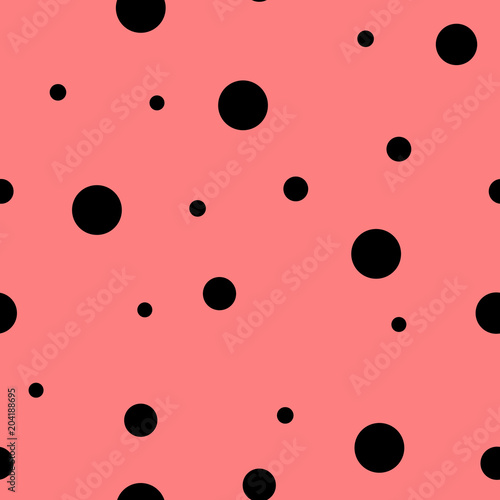 Seamless pattern. Black polka dot on the red background