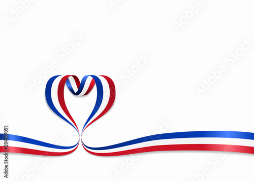 French flag heart-shaped ribbon. Vector illustration.