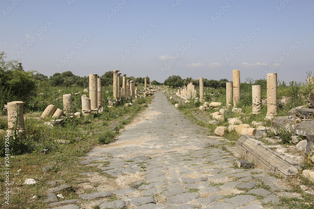 Roman ruins at Umm Qais in northern Jordan near the site of the ancient town of Gadara