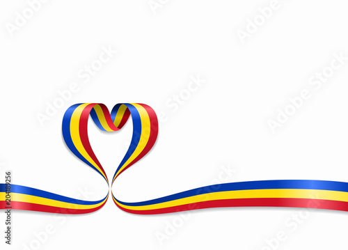 Romanian flag heart-shaped ribbon. Vector illustration.